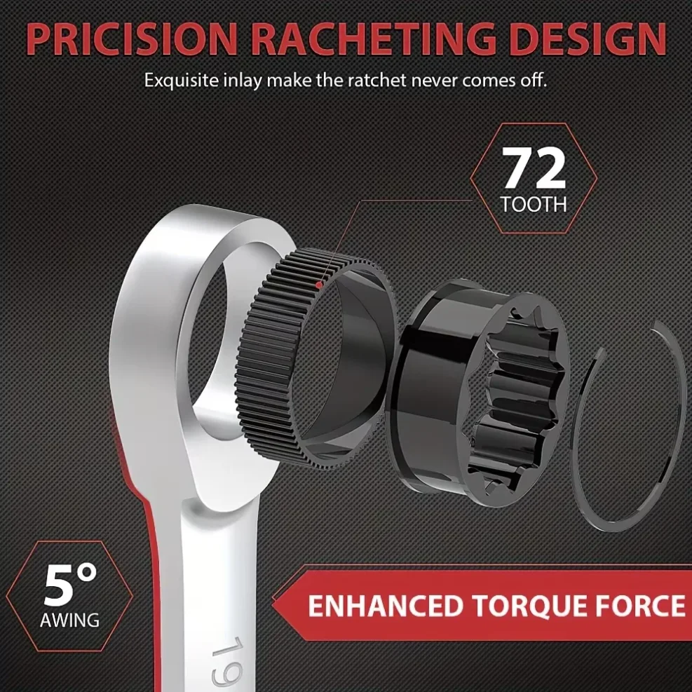Fixed Head Dual Purpose Open End Plummer Ratchet, Multi-Functional Quick Swing Head Mirror Wrench Set, 72 Teeth Industrial Grade