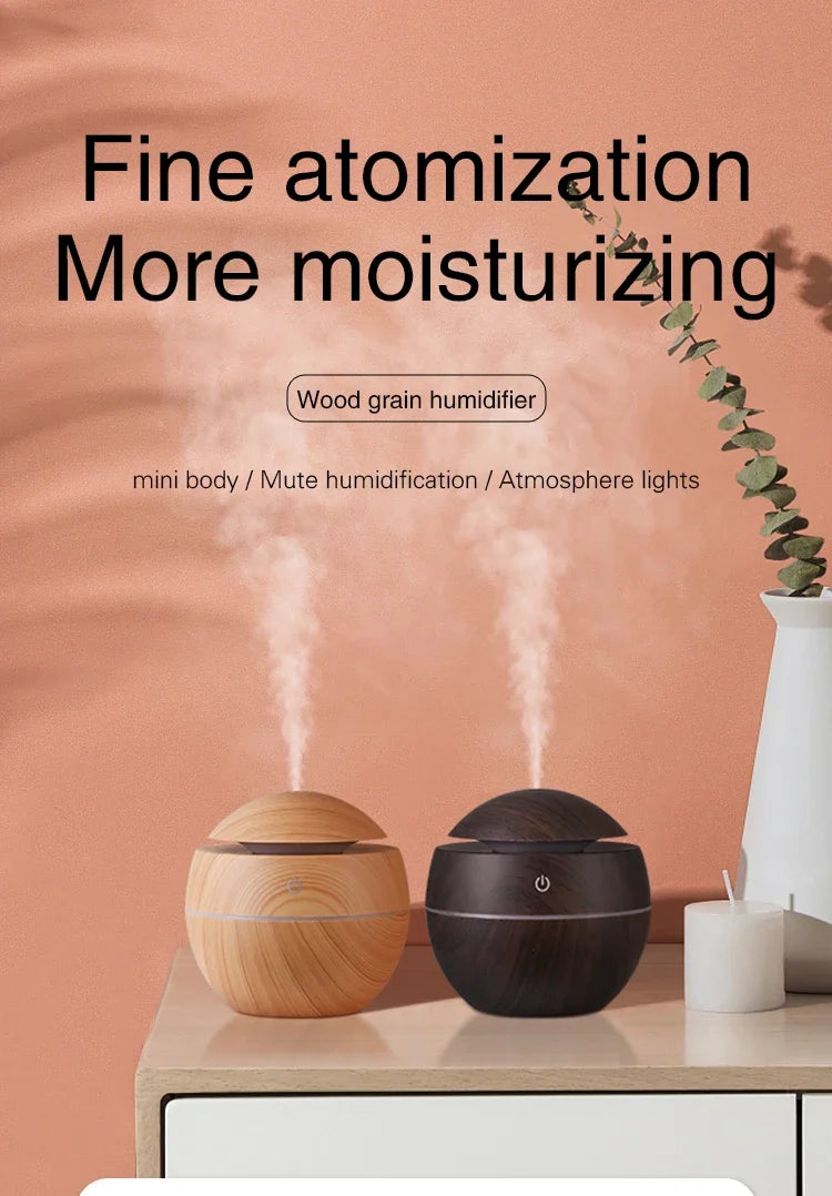 Mini Home Wood Grain Air Humidifier USB Ultrasonic Cool Mist Sprayer Essential Oil Fragrance Electric Air Aroma Diffuser Purifie