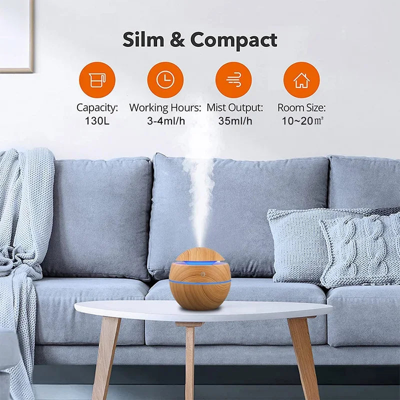Mini Home Wood Grain Air Humidifier USB Ultrasonic Cool Mist Sprayer Essential Oil Fragrance Electric Air Aroma Diffuser Purifie