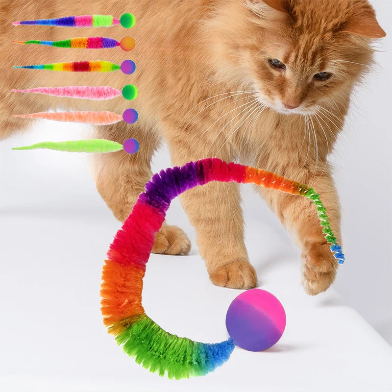 Cat Interactive Toys Caterpillar Elastic Ball Cat Toy Rainbow Worm Bouncing Ball Pet Supplies Puzzle Teasing Cat Interactive Toy