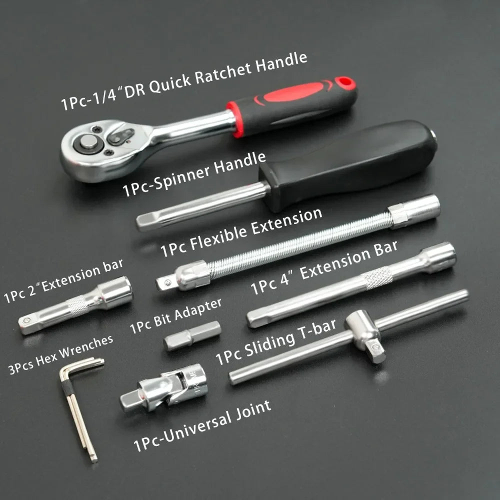 46Pc Auto Maintenance Vehicle-mounted Socket Repair Set Family Tools Factory Sale Auto Repair Combination Ratchet Wrench Toolbox