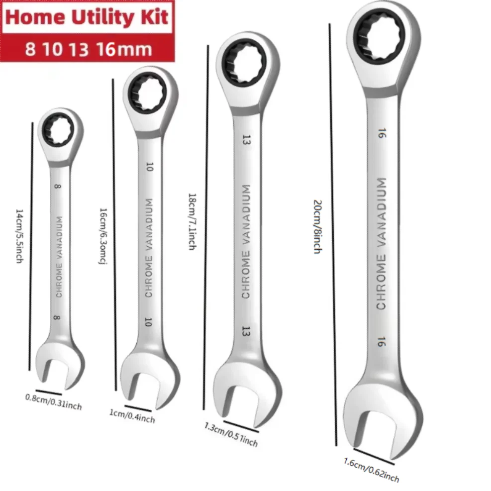 Fixed Head Dual Purpose Open End Plummer Ratchet, Multi-Functional Quick Swing Head Mirror Wrench Set, 72 Teeth Industrial Grade