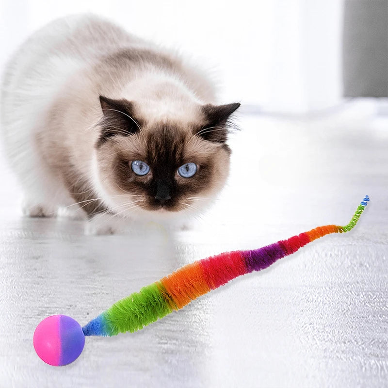 Cat Interactive Toys Caterpillar Elastic Ball Cat Toy Rainbow Worm Bouncing Ball Pet Supplies Puzzle Teasing Cat Interactive Toy
