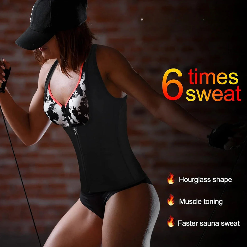 1pc Sauna Vest Heating Sweat Tank Top Breathable Waist Trainer Zipper Sports Corset For Female