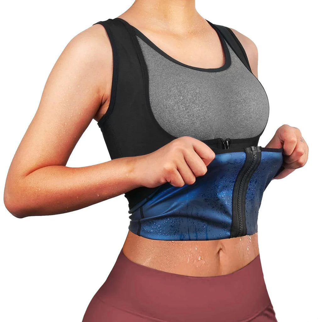 1pc Sauna Vest Heating Sweat Tank Top Breathable Waist Trainer Zipper Sports Corset For Female