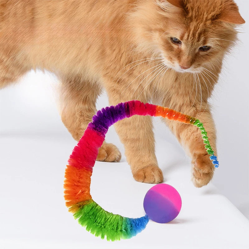 Cat Interactive Toys Caterpillar Elastic Ball Cat Toy Rainbow Worm Bouncing Ball Pet Supplies Puzzle Teasing Cat Interactive Toy