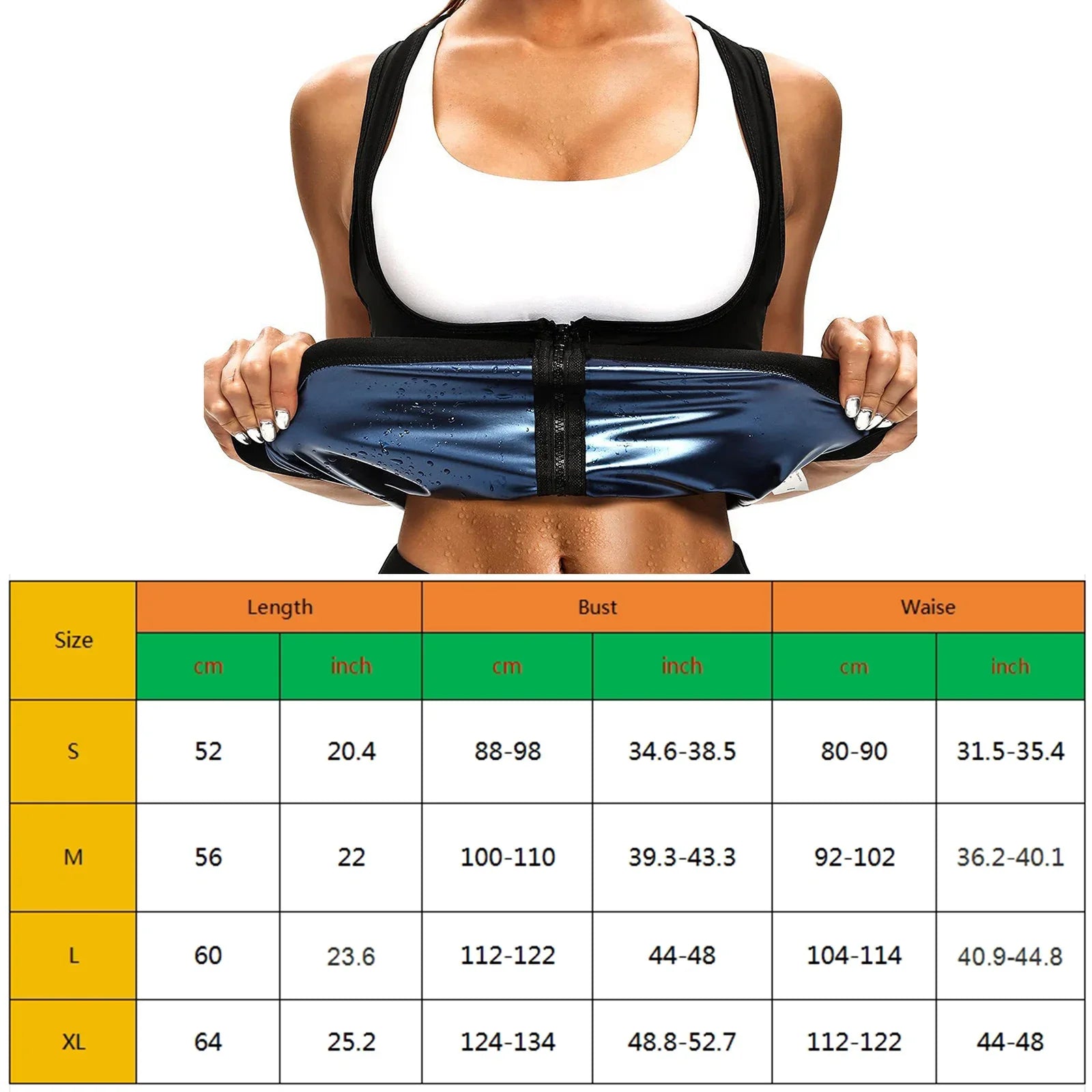 1pc Sauna Vest Heating Sweat Tank Top Breathable Waist Trainer Zipper Sports Corset For Female