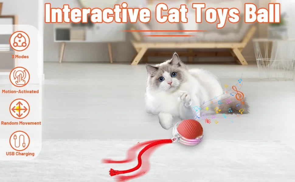 Dog Cat Interactive Ball Toy Automatic Rolling Ball Faux Tail Rechargeable Smart Pet Electric Toy Dog Cat Training Imitate Mouse