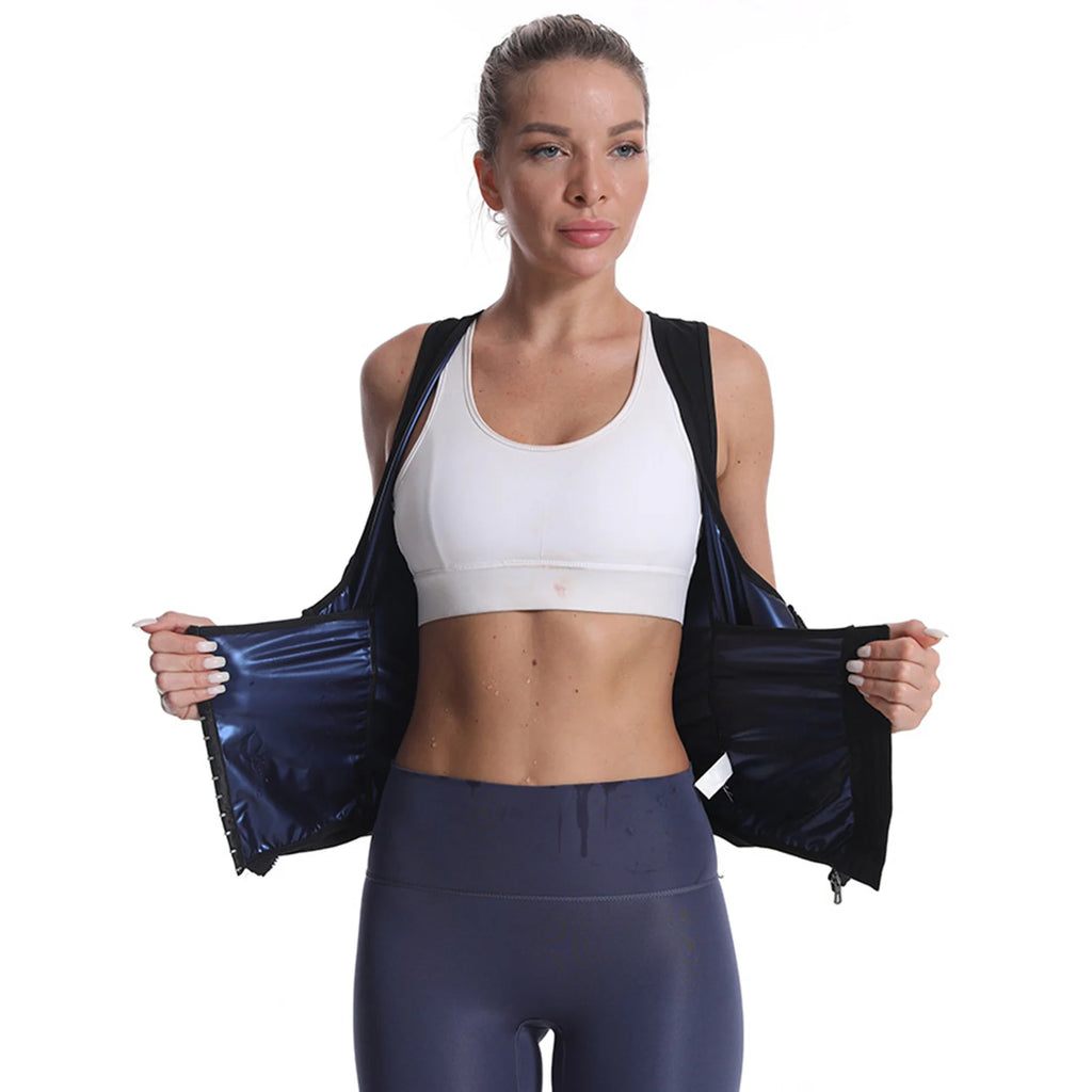 1pc Sauna Vest Heating Sweat Tank Top Breathable Waist Trainer Zipper Sports Corset For Female