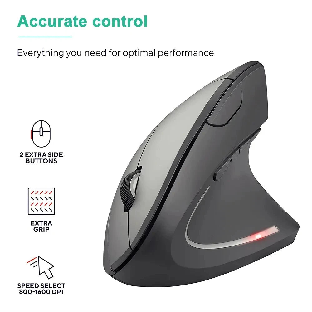 HOMEFISH Vertical Mouse Ergonomic 2.4GHz Wireless Optical Mice 3 Adjustable DPI 800/1200/1600 6 Buttons for Laptop PC Computer