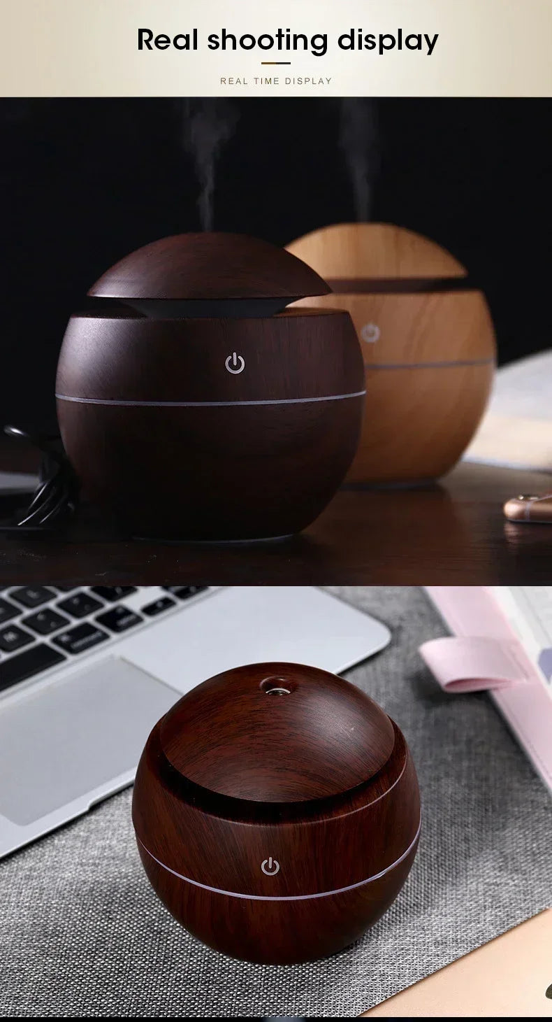 Mini Woodgrain Ultrasonic USB Essential Oil Diffuser Portable Desktop Aromatherapy Air Humidifier for Home Office Use