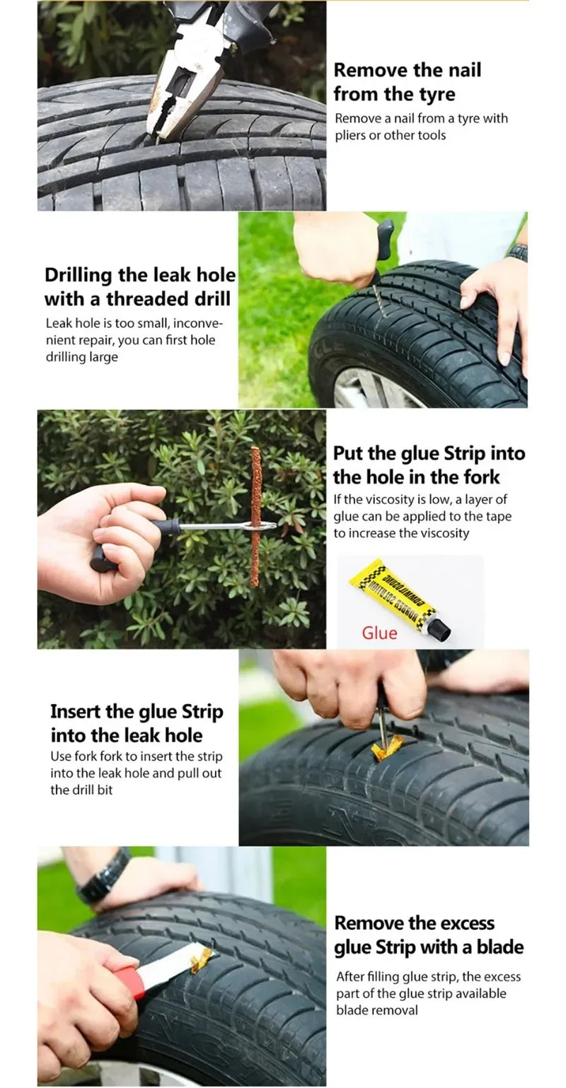 5-50Pcs Car Tire Repair Tool Kit with Rubber Strip Tubeless Tyre Puncture Studding Plug Motorcycle Truck Vacuum Tire Repair Tool