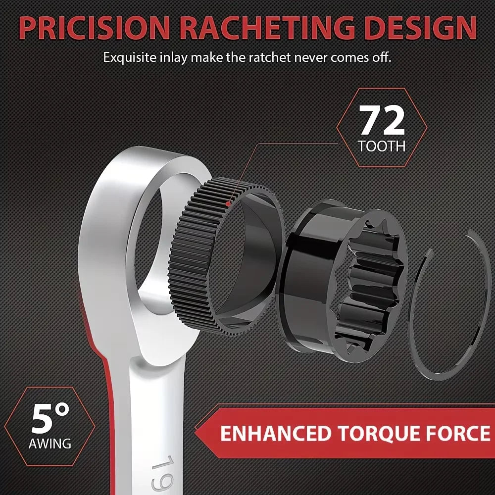 Fixed Head Dual Purpose Open End Plummer Ratchet, Multi-Functional Quick Swing Head Mirror Wrench Set, 72 Teeth Industrial Grade