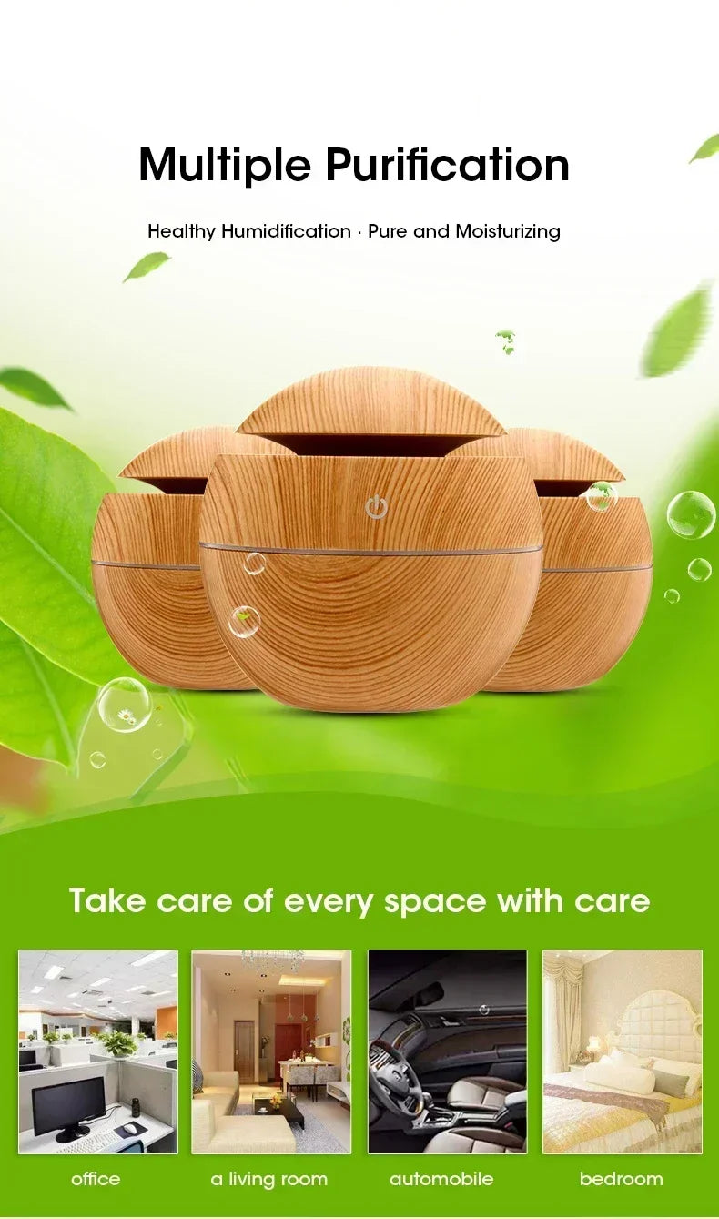 Mini Woodgrain Ultrasonic USB Essential Oil Diffuser Portable Desktop Aromatherapy Air Humidifier for Home Office Use