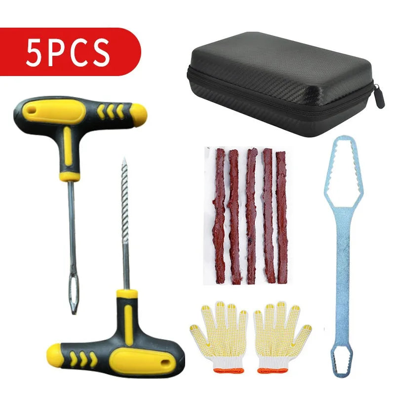 Car Tire Repair Tool Kit with Rubber Strips Tubeless Tyre Puncture Studding Plug Set Motorcycle Truck Vacuum Tire Repair Tool