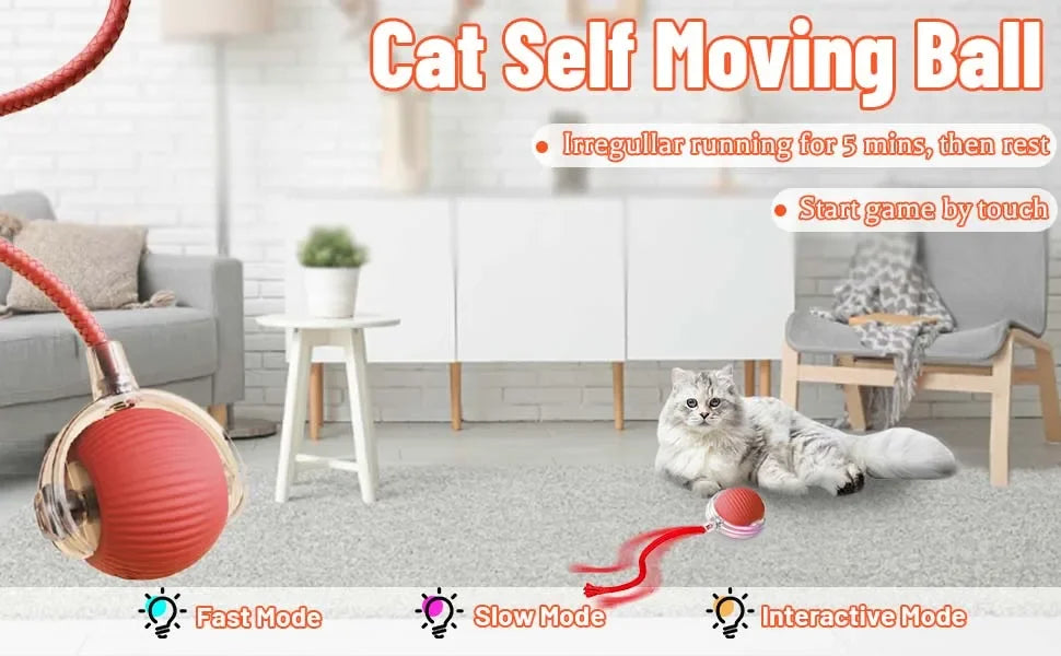 Dog Cat Interactive Ball Toy Automatic Rolling Ball Faux Tail Rechargeable Smart Pet Electric Toy Dog Cat Training Imitate Mouse