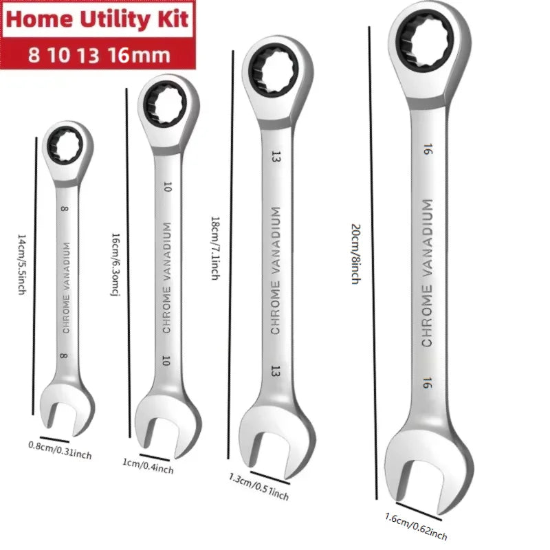 Fixed Head Dual Purpose Open End Plummer Ratchet, Multi-Functional Quick Swing Head Mirror Wrench Set, 72 Teeth Industrial Grade
