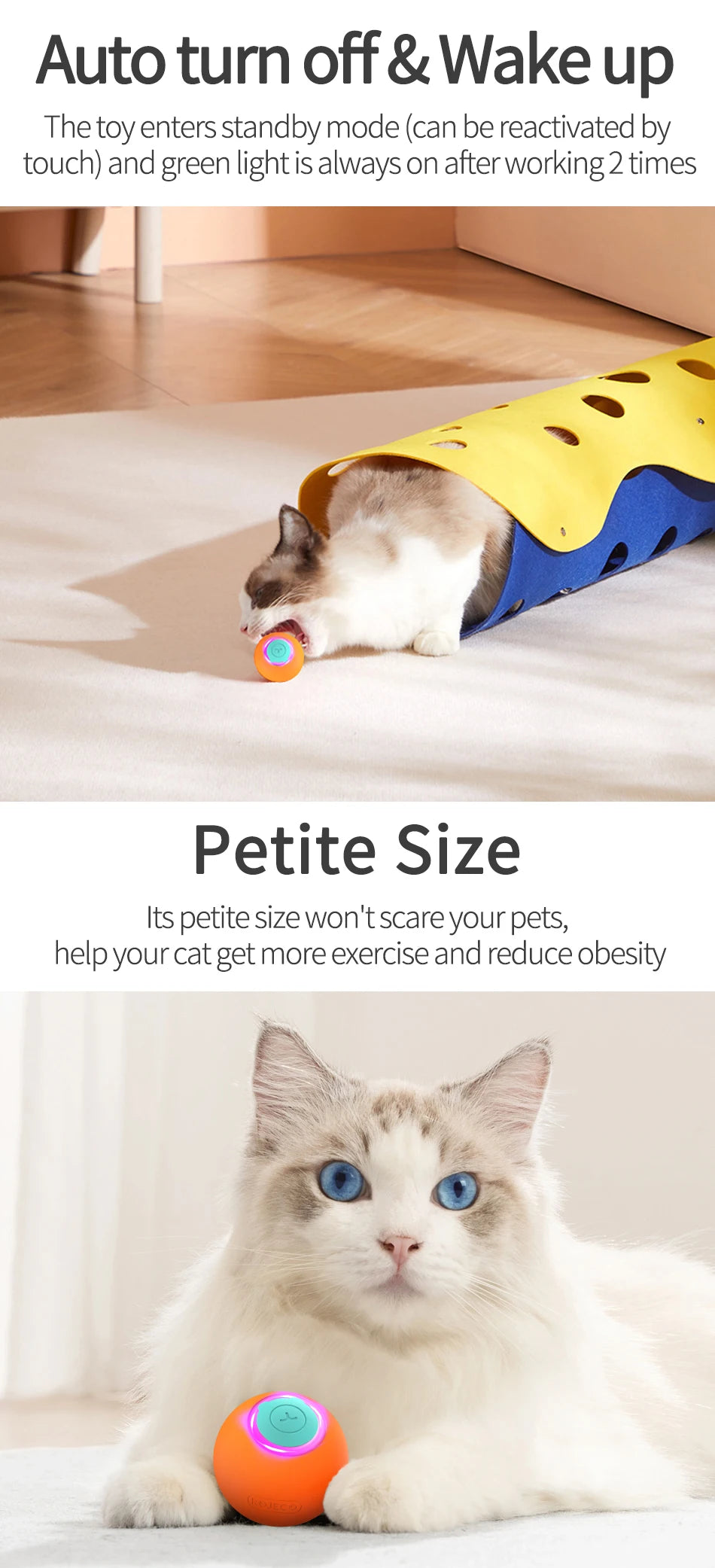 ROJECO Smart Cat Toys Interactive Cat Bouncing Ball Automatic Rolling Ball Training 360° Auto-Rotating Electric Toy For Dog Pet