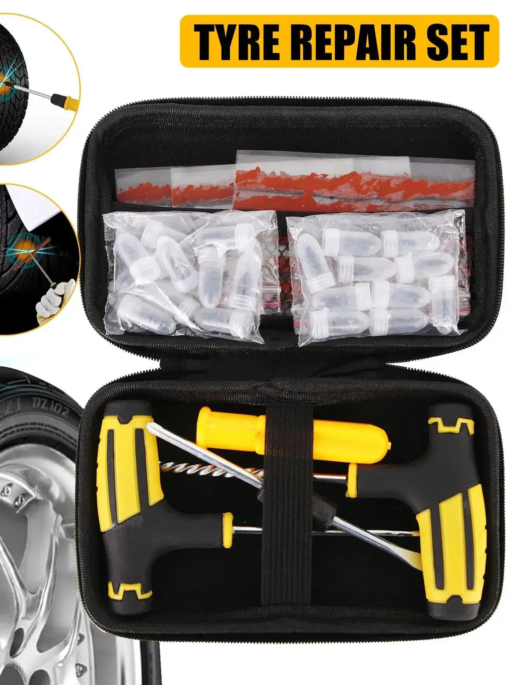 Motorcycle Vacuum Tire Repair Nail Car Tire Repair Tools Kit With EVA Storage Case Car Rubber Tubeless Tire Repair Tool Sets