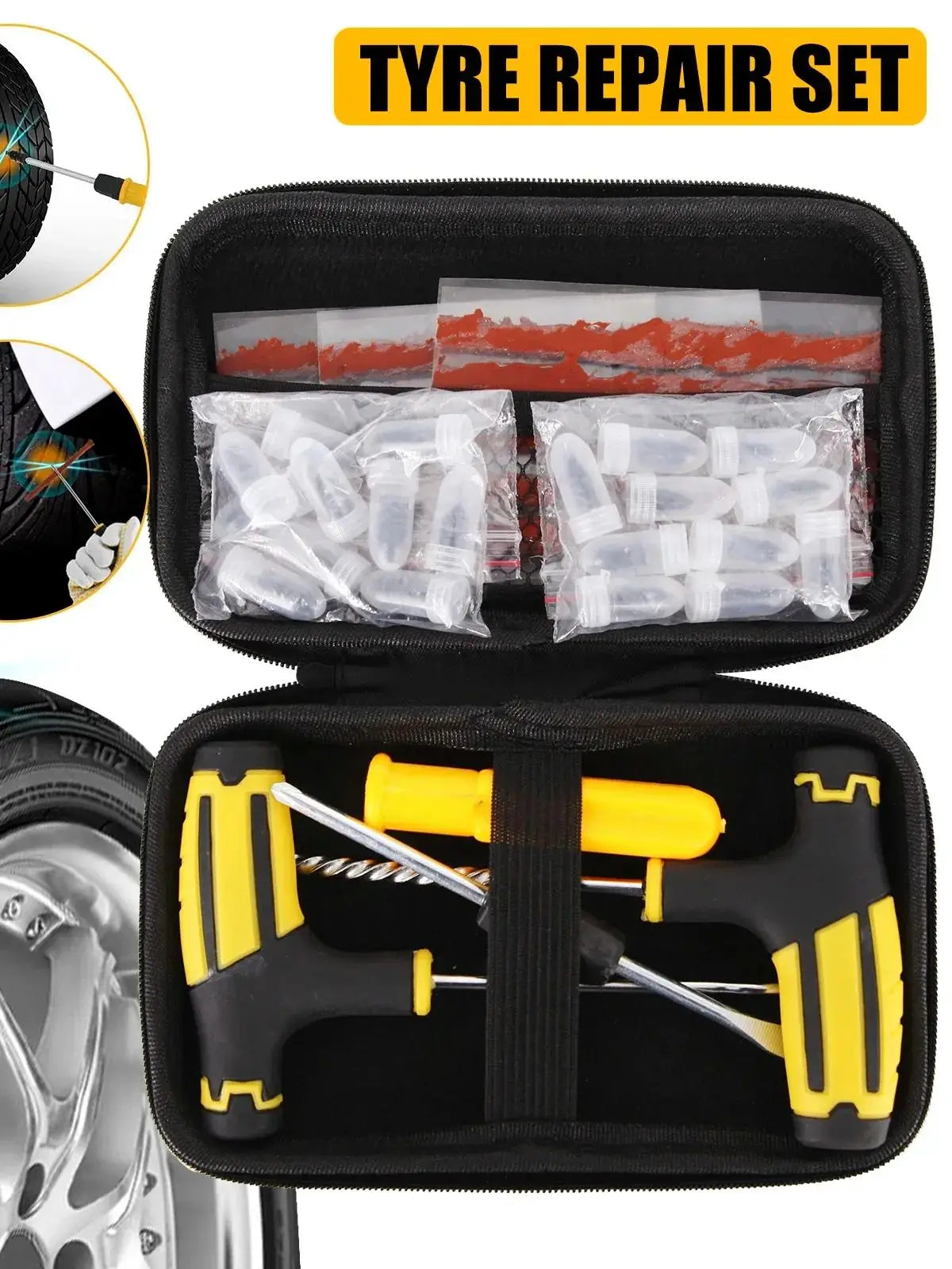 Motorcycle Vacuum Tire Repair Nail Car Tire Repair Tools Kit With EVA Storage Case Car Rubber Tubeless Tire Repair Tool Sets