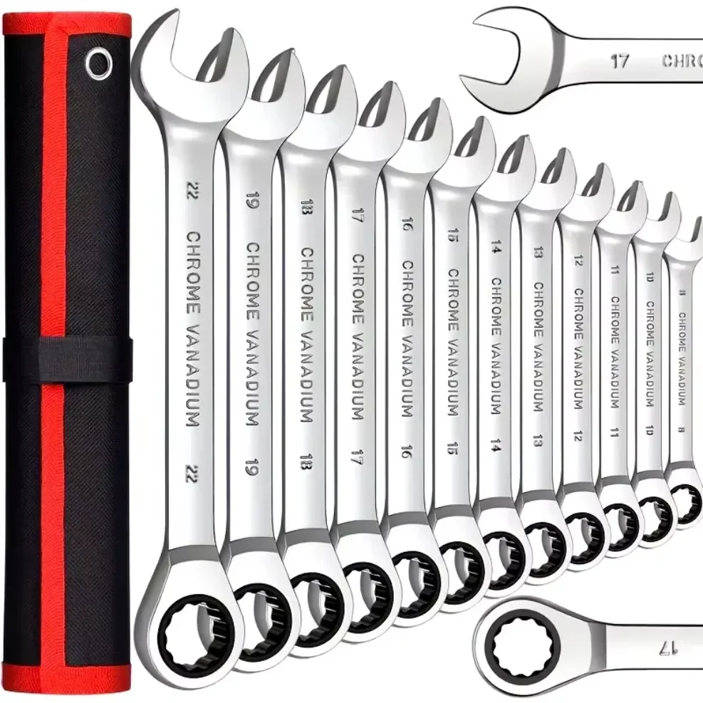 Fixed Head Dual Purpose Open End Plummer Ratchet, Multi-Functional Quick Swing Head Mirror Wrench Set, 72 Teeth Industrial Grade