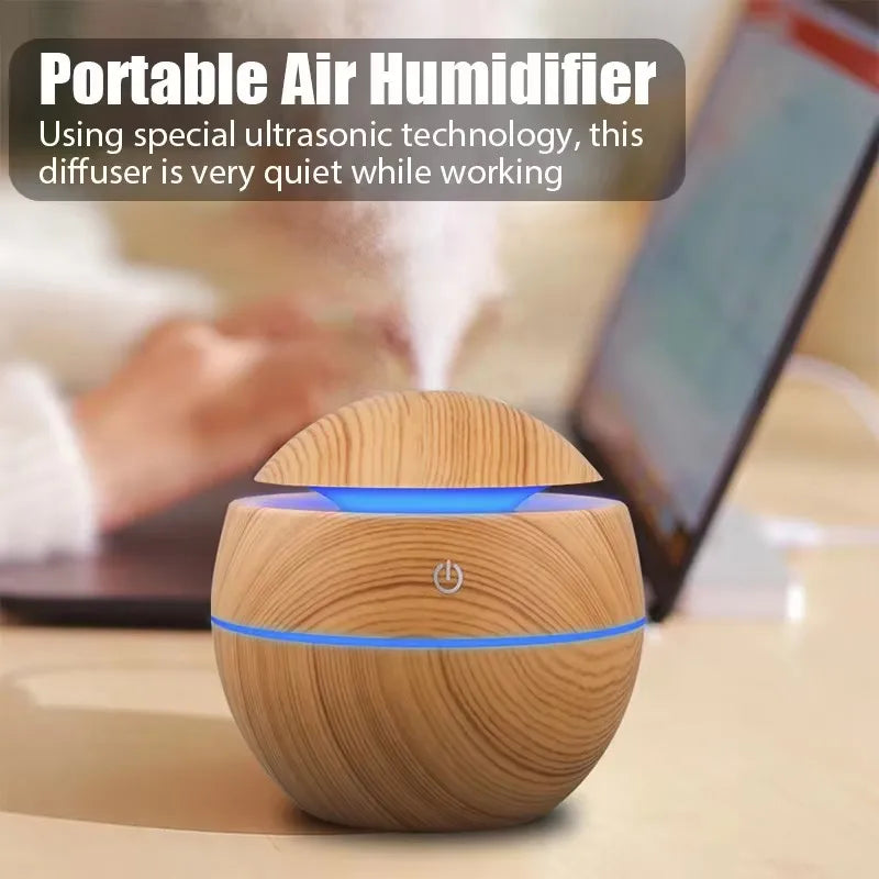 Mini Home Wood Grain Air Humidifier USB Ultrasonic Cool Mist Sprayer Essential Oil Fragrance Electric Air Aroma Diffuser Purifie