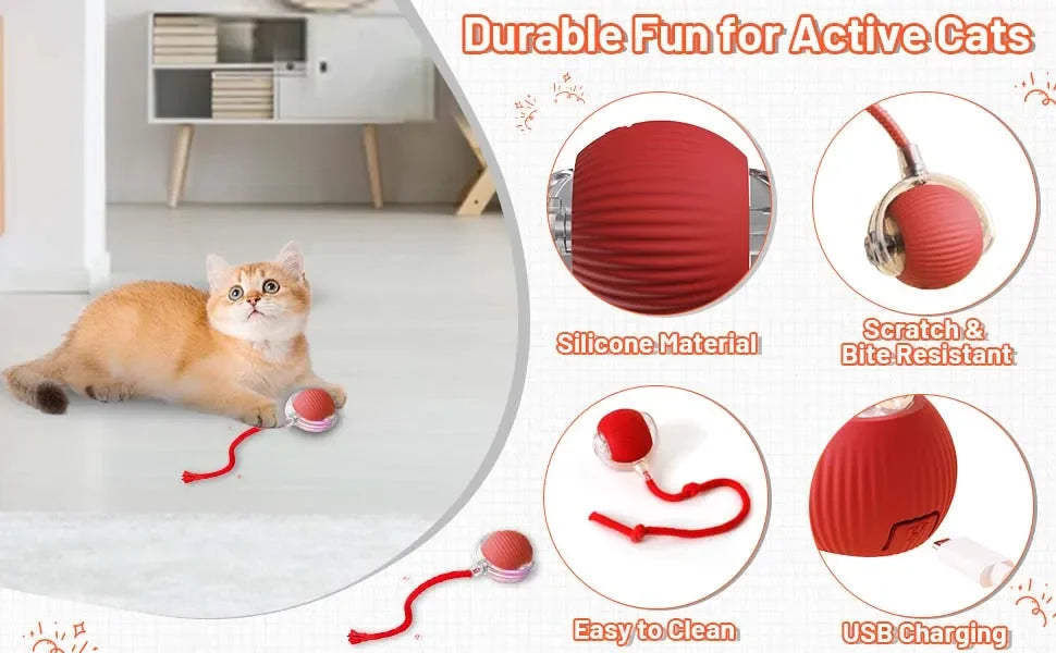 Dog Cat Interactive Ball Toy Automatic Rolling Ball Faux Tail Rechargeable Smart Pet Electric Toy Dog Cat Training Imitate Mouse