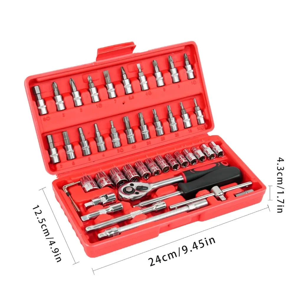 46Pc Auto Maintenance Vehicle-mounted Socket Repair Set Family Tools Factory Sale Auto Repair Combination Ratchet Wrench Toolbox