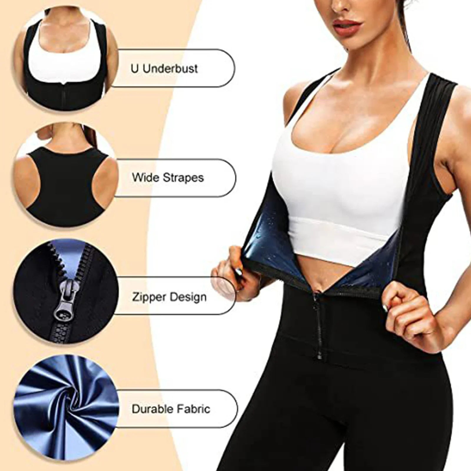 1pc Sauna Vest Heating Sweat Tank Top Breathable Waist Trainer Zipper Sports Corset For Female