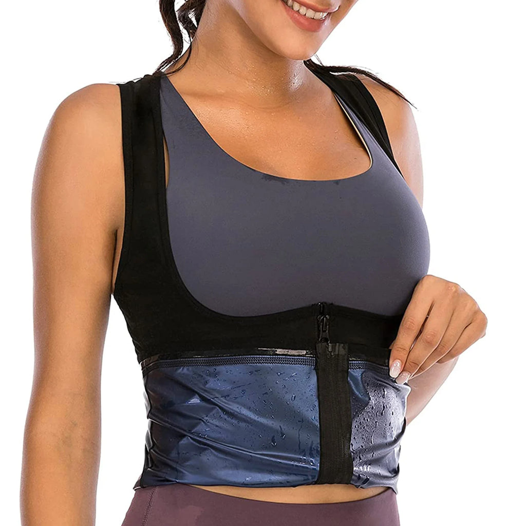 1pc Sauna Vest Heating Sweat Tank Top Breathable Waist Trainer Zipper Sports Corset For Female