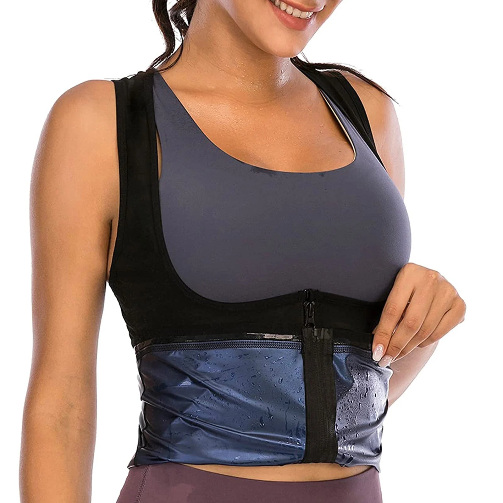 1pc Sauna Vest Heating Sweat Tank Top Breathable Waist Trainer Zipper Sports Corset For Female