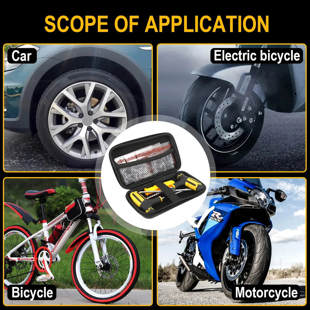 Motorcycle Vacuum Tire Repair Nail Car Tire Repair Tools Kit With EVA Storage Case Car Rubber Tubeless Tire Repair Tool Sets